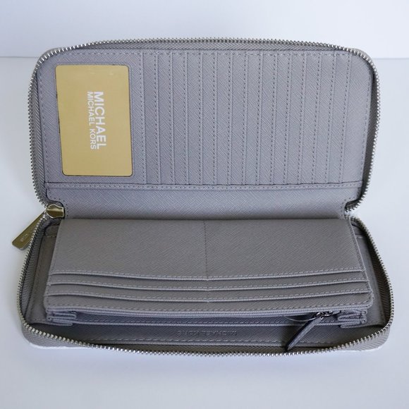 Michael Kors Jet Set Travel XL Zip Around Wallet MK  White Grey - Picture 4 of 8